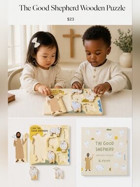 NEW Be A Heart "The Good Shepherd" Chunky Wooden Puzzle - 7 Piece Set Toy